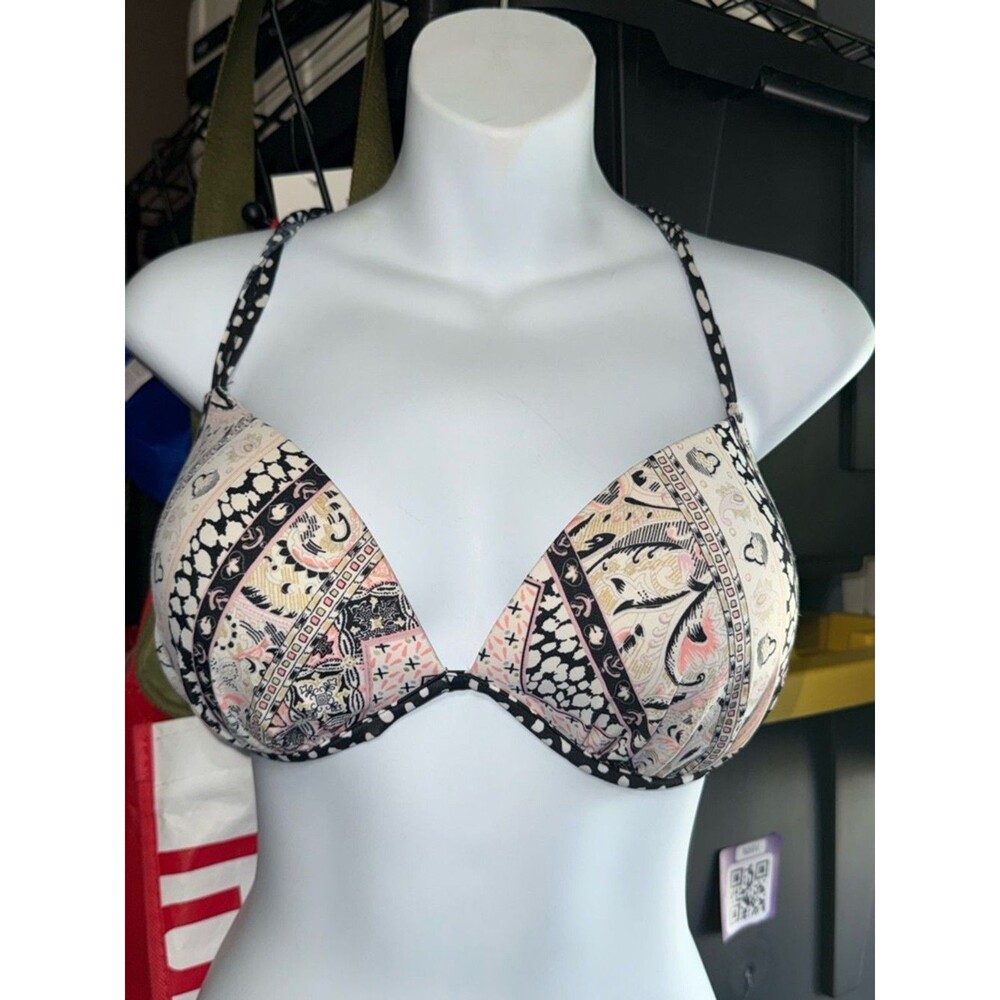 Victoria secret Printed Push-Up SWIM top Pink/Black 36D w/tassles